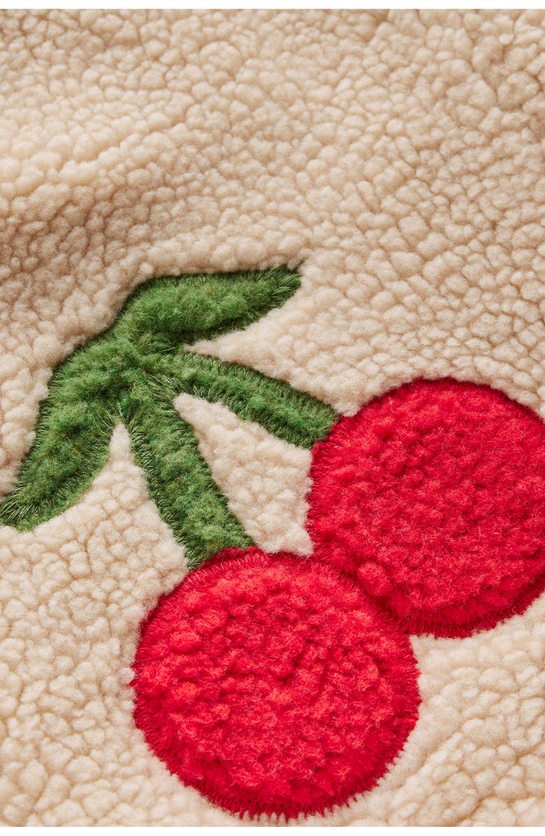 Mini Boden Kids' Cherry Appliqué Fleece Button-Up Coat, Alternate, color, Cherry Applique