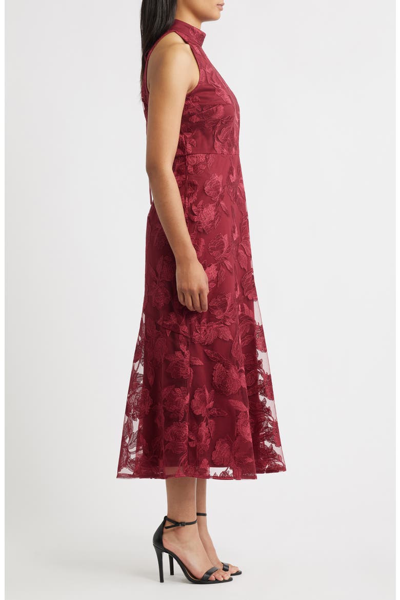 Embroidered Fit & Flare Cocktail Dress, Alternate, color, BORDEAUX