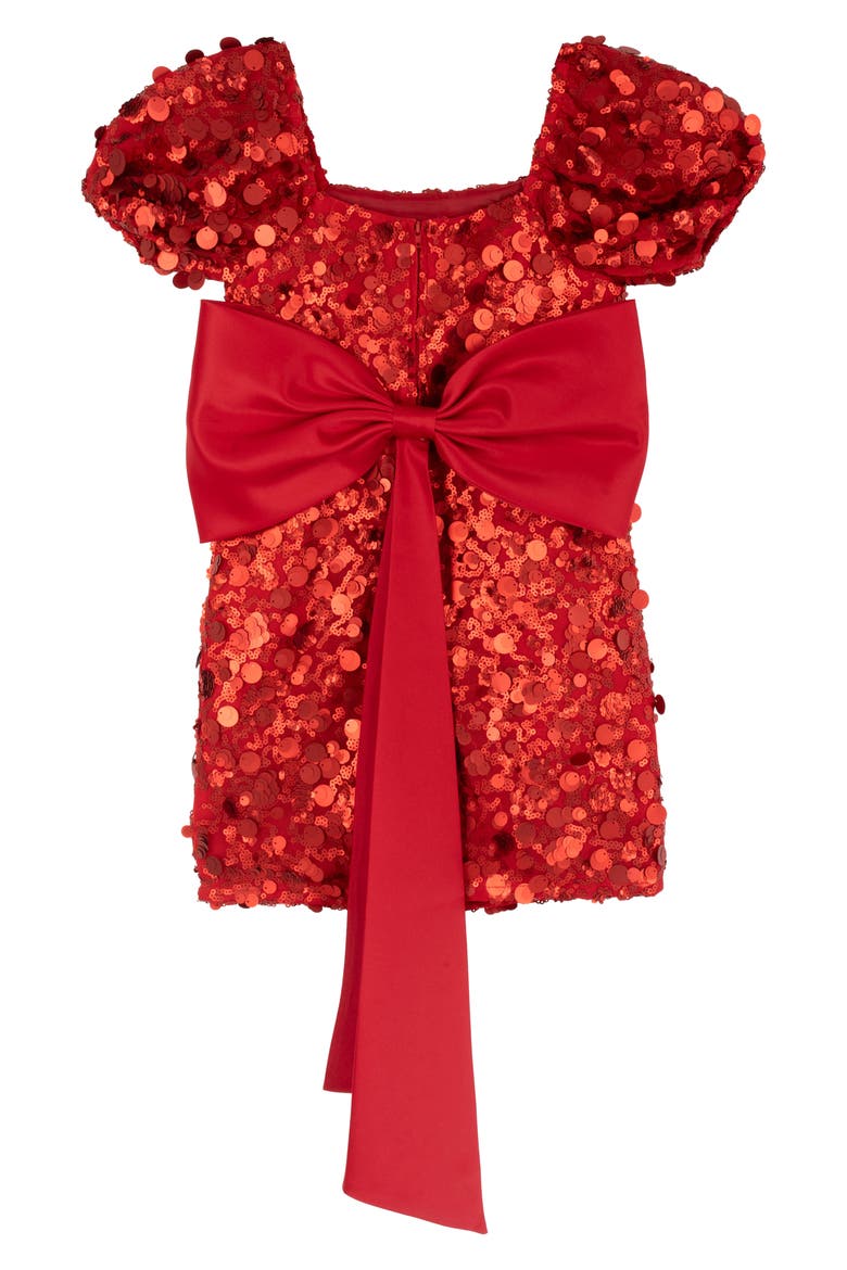 Kids' Sequin Puff Sleeve Shift Dress with Back Bow, Alternate, color, RED