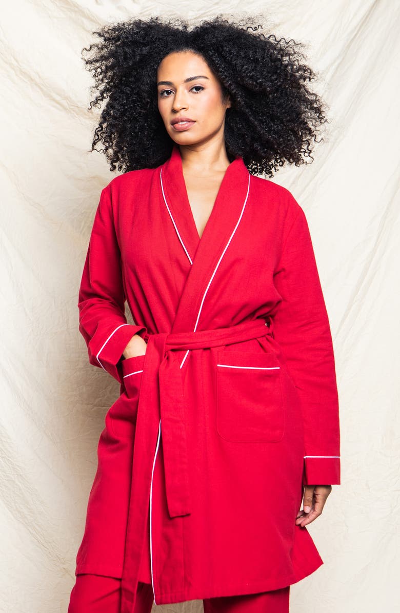 Petite Plume Cotton Flannel Robe, Alternate, color, Red