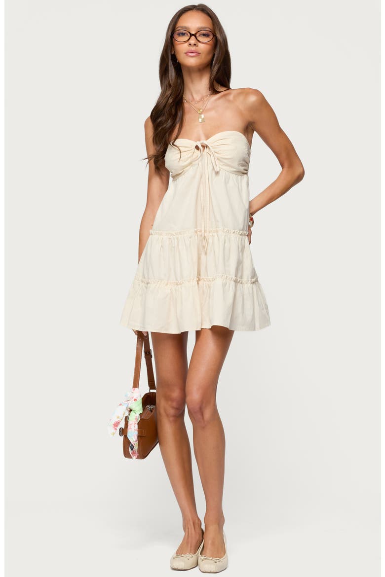 Safie Strapless Tiered Cotton Minidress, Alternate, color, CREAM