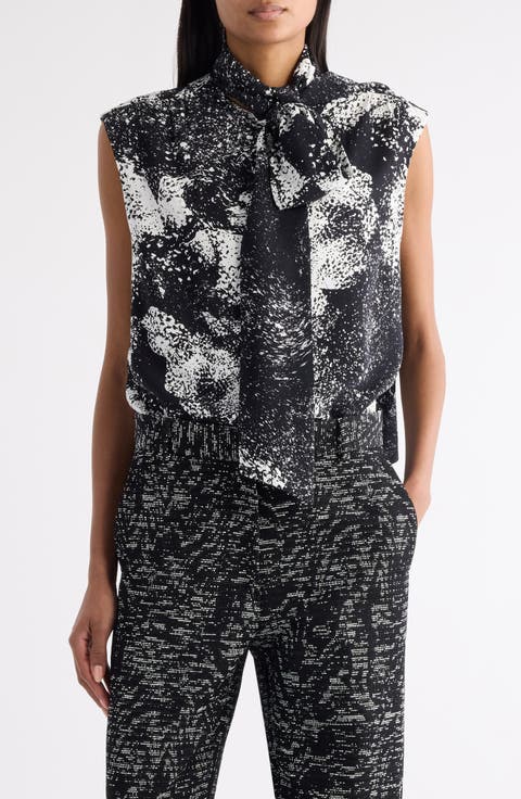 Cecussi Abstract Floral Tie Neck Top