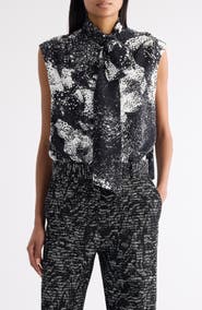 Dries Van Noten Cecussi Abstract Floral Tie Neck Top