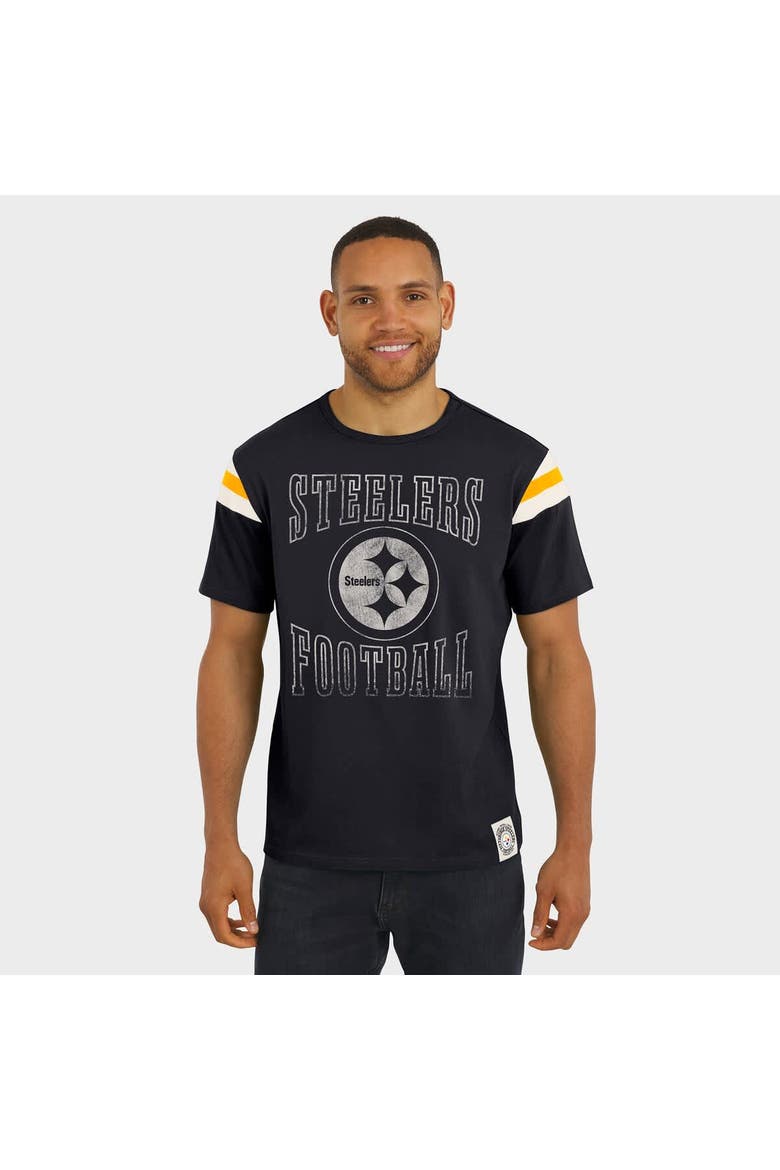 Men's Darius Rucker Collection by Fanatics  Black Pittsburgh Steelers Football Stripe Sleeve T-Shirt, Alternate, color, Black