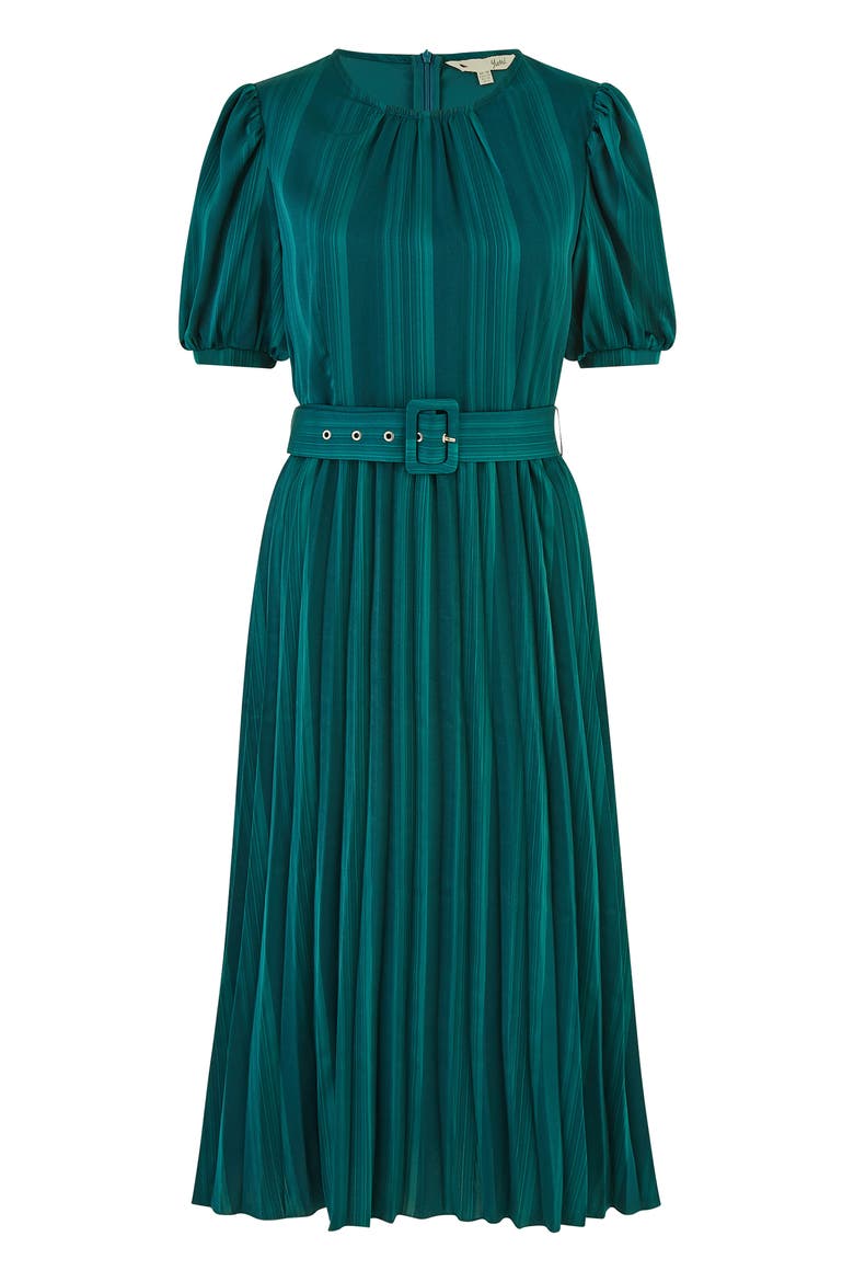 Satin Pleated Stripe Midi Dress, Alternate, color, Green