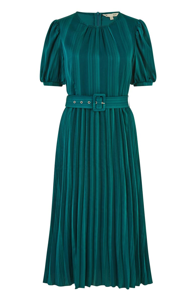 Yumi Satin Pleated Stripe Midi Dress, Alternate, color, Green