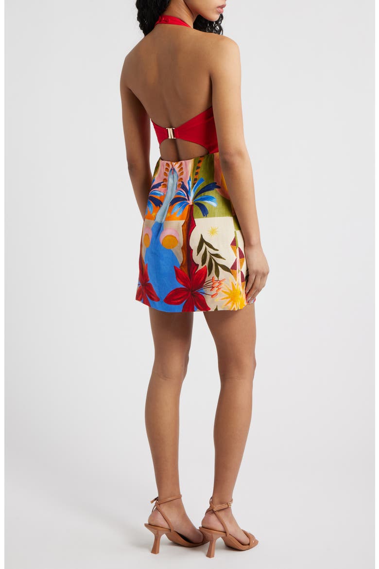 Keely Mixed Print Linen Blend Halter Neck Dress, Alternate, color, BRIGHT HAVANA