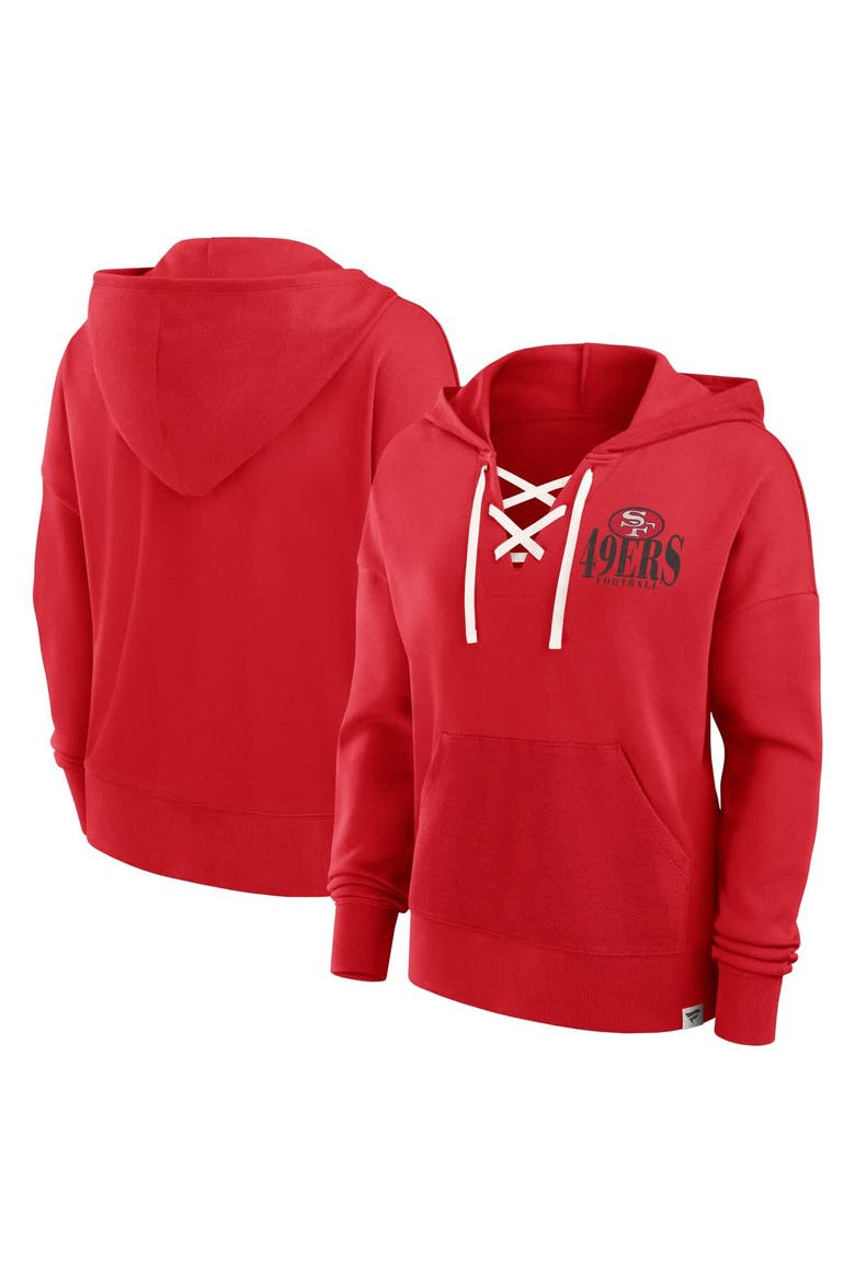 Women's Fanatics Scarlet San Francisco 49ers Blitz Left Lace-Up Pullover Hoodie, Main, color, Scarlet
