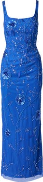Adrianna Papell Beaded Mesh Column Gown