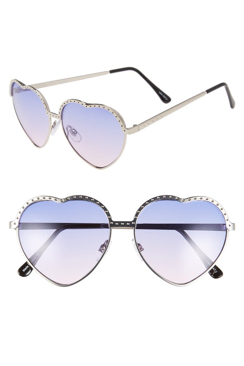 60mm Metal Heart Shaped Sunglasses, Main, color, SILVER