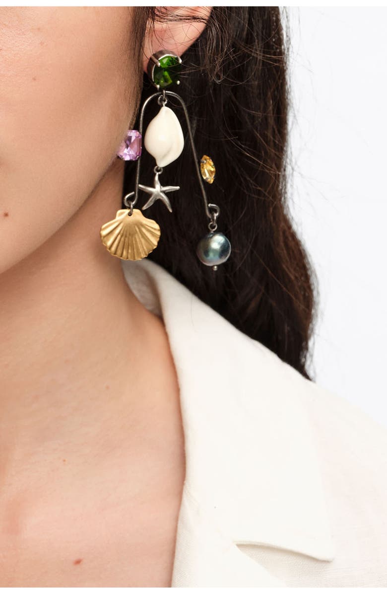 Bimba y Lola Aged Seashell And Crystals Earrings, Alternate, color, Pearl