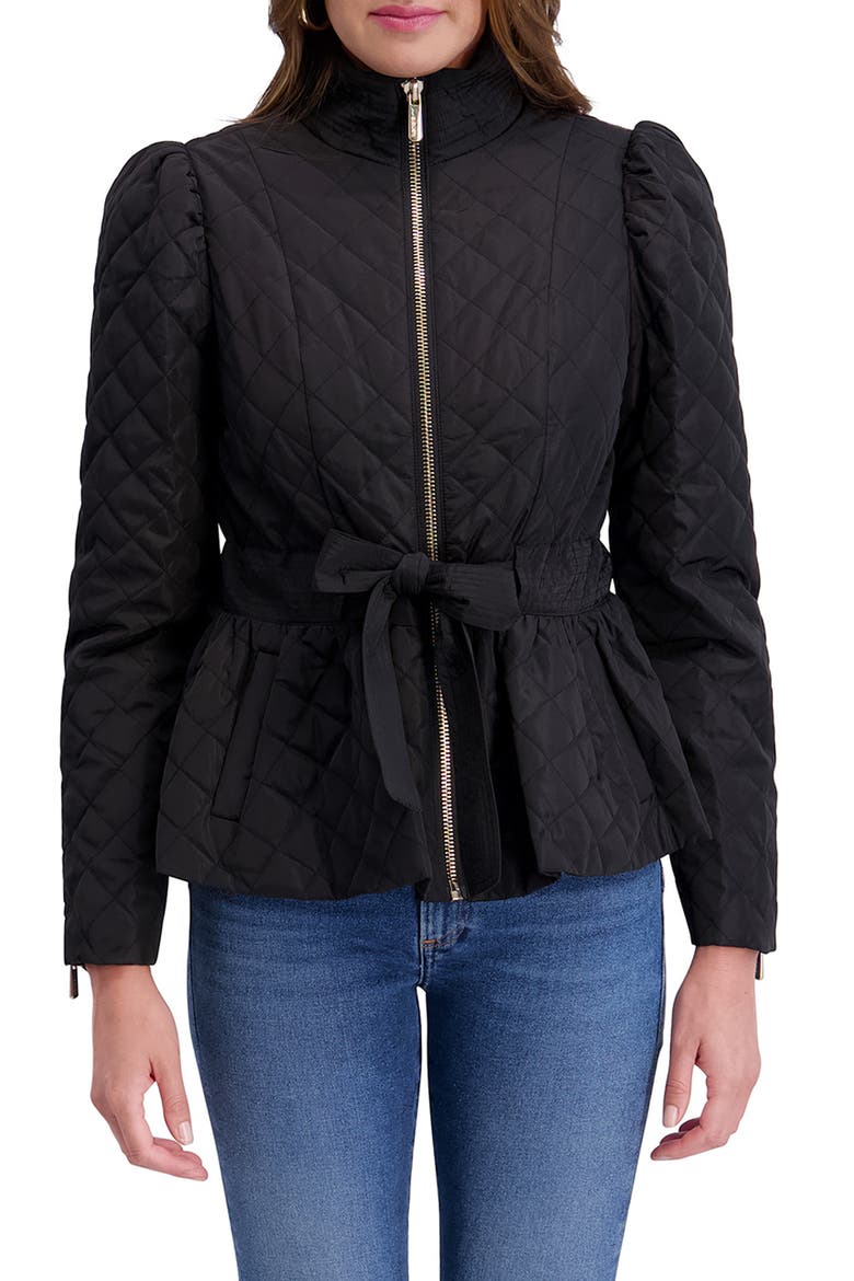 Quilted Peplum Jacket, Main, color, BLACK