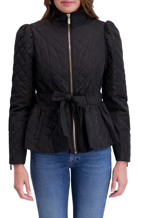 Kensie Quilted Peplum Jacket In Black