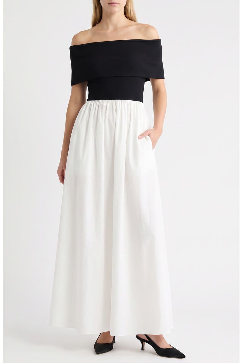 Monique Off the Shoulder Maxi Dress, Main, color, BLACK/ EGRET