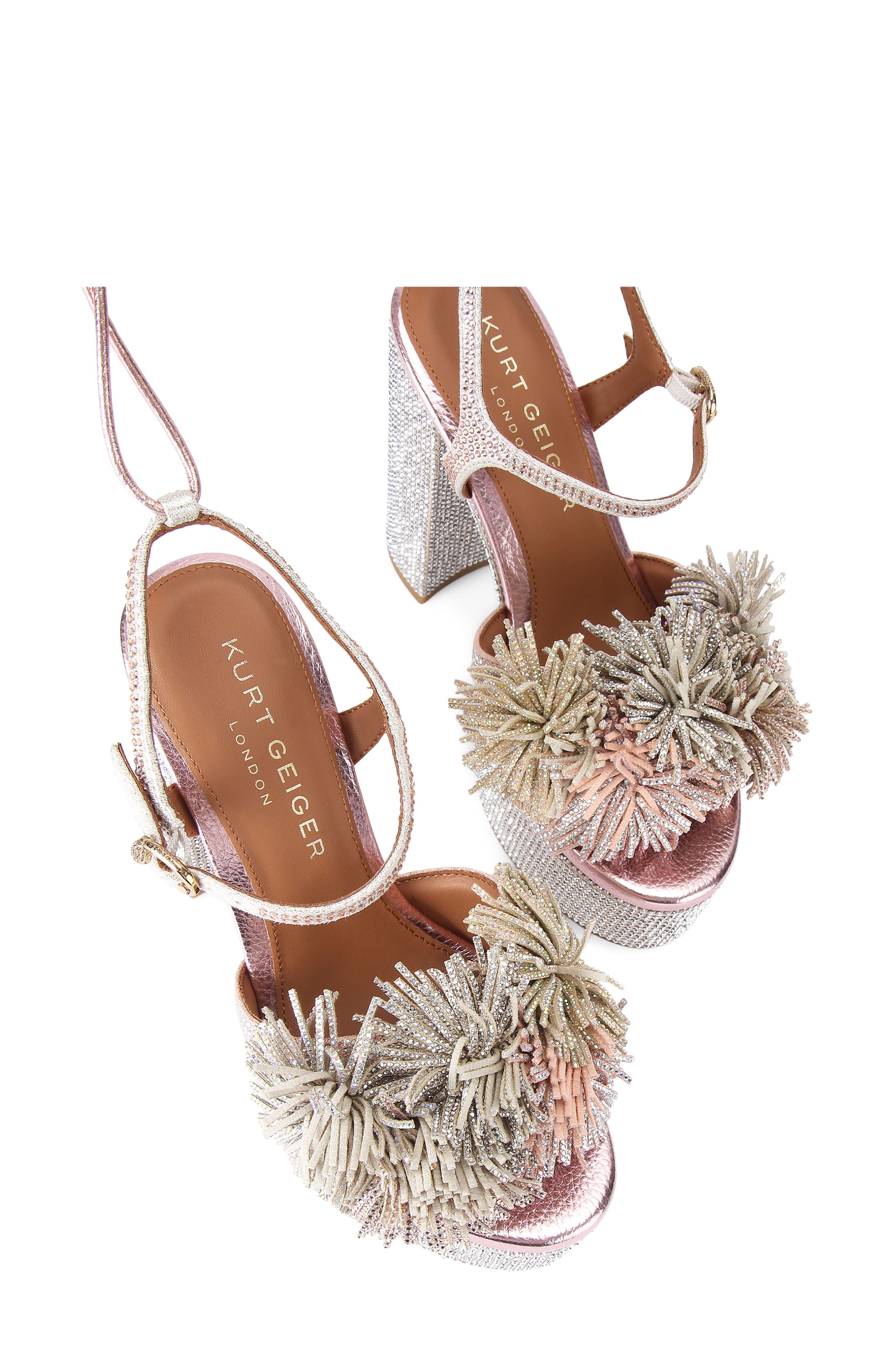 Kurt Geiger London Pom 
Tassel Platform Ankle Strap Sandal, Alternate, color, Silver