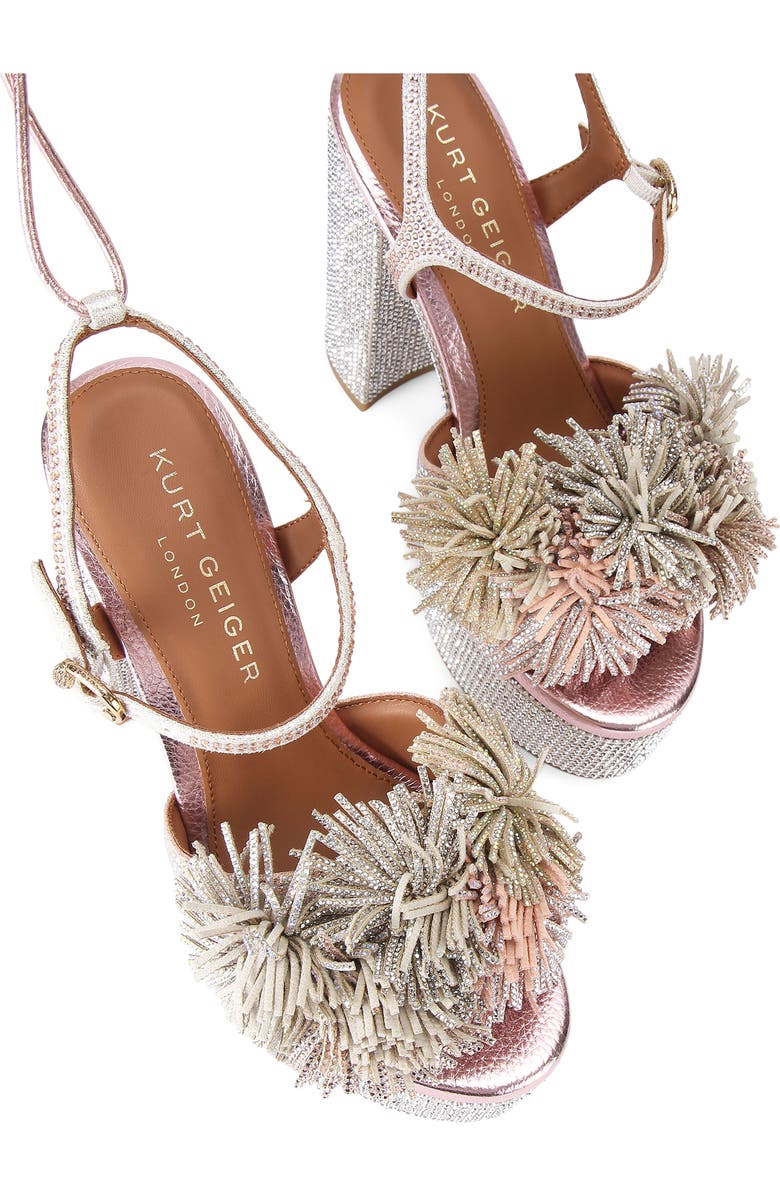 Kurt Geiger London Pom & Tassel Platform Ankle Strap Sandal, Alternate, color, Silver