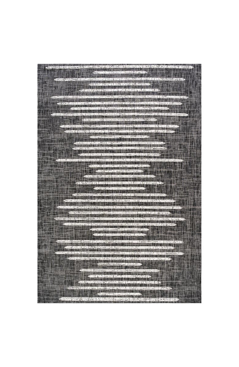 JONATHAN Y Zolak Berber Stripe Geometric Indoor/Outdoor Area Rug, Main, color, Black/Ivory