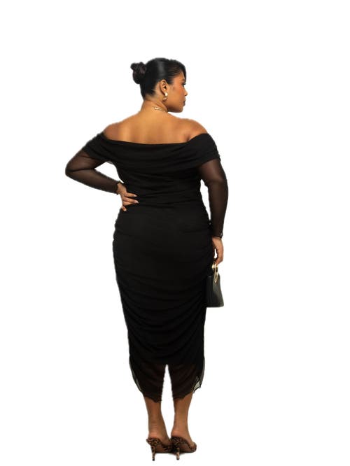 Shop Fashion-szn Curve Long Sleeve Bardot Ruched Midaxi Dress