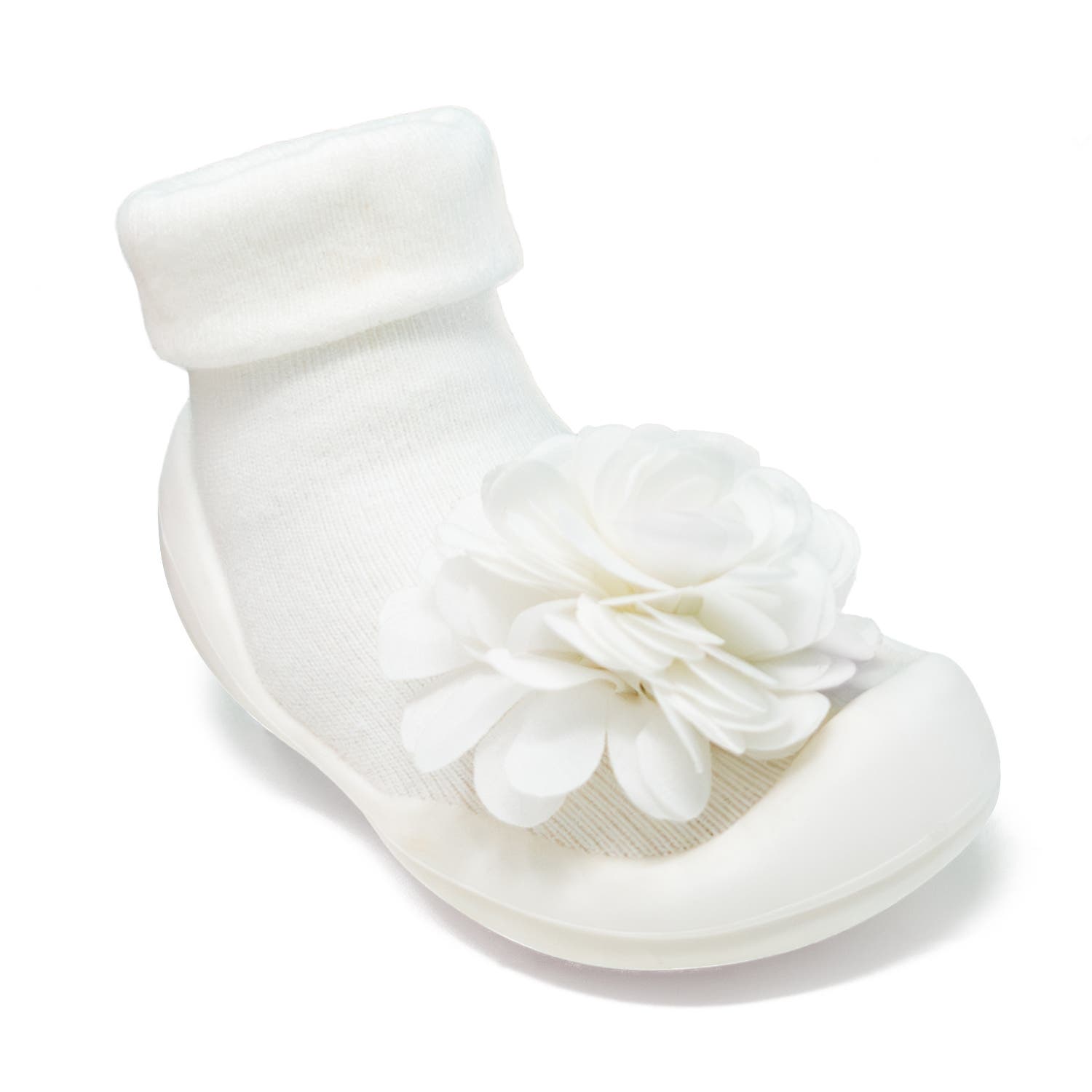 Komuello Baby Girl First Walk Sock Shoes Corsage - Snow, Alternate, color, Snow