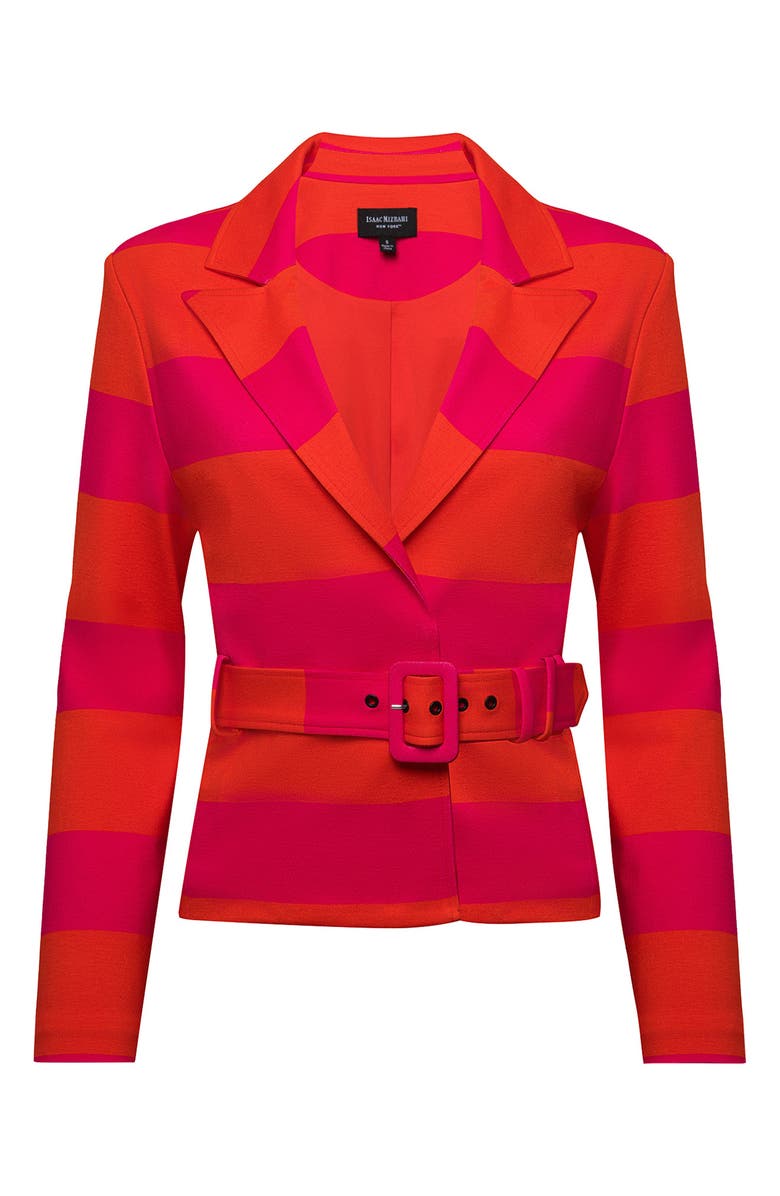Isaac Mizrahi New York Belted Jacket, Alternate, color, Magenta/ Orange Cabana Stripe