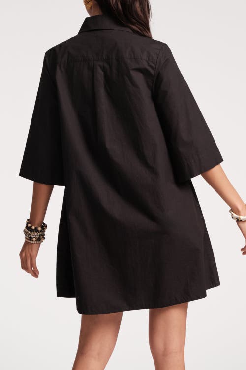 Frances Valentine Isla Pleated Mini Shirtdress In Black In Black