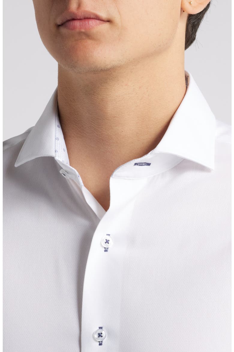 Trim Fit Check Diamond Textured Cotton Dress Shirt, Alternate, color, WHITE