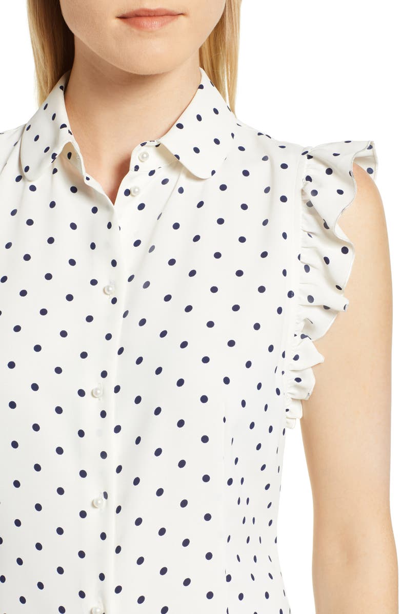 ZDNU ANNE KLEIN NEW YORK Anne Klein Polka Dot Ruffle Sleeve Blouse, Alternate, color, 