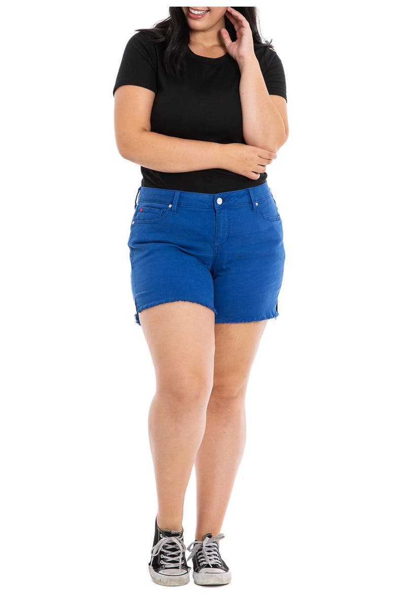 SLINK Jeans Frayed Hem Side Vent Shorts, Alternate, color, Classic Blue