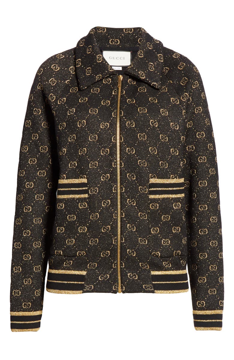 Gucci GG Metallic Jacquard Wool Blend Bomber Jacket, Main, color,