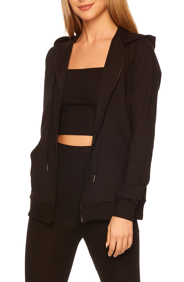 Susana Monaco Rib Trim Full Zip Hoodie, Alternate, color,