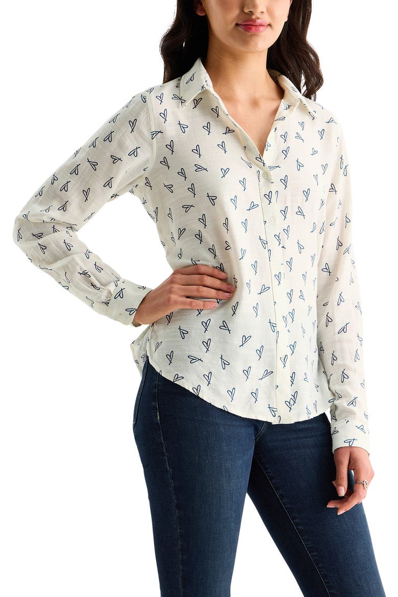 Heart Print Button-Up Shirt, Alternate, color, IVORY/BLUE
