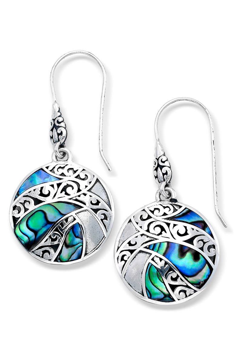Sterling Silver Abalone Drop Earrings, Main, color, BLUE