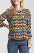 APNY Printed Smocked Cuff Top