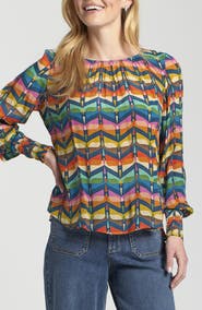 APNY Printed Smocked Cuff Top