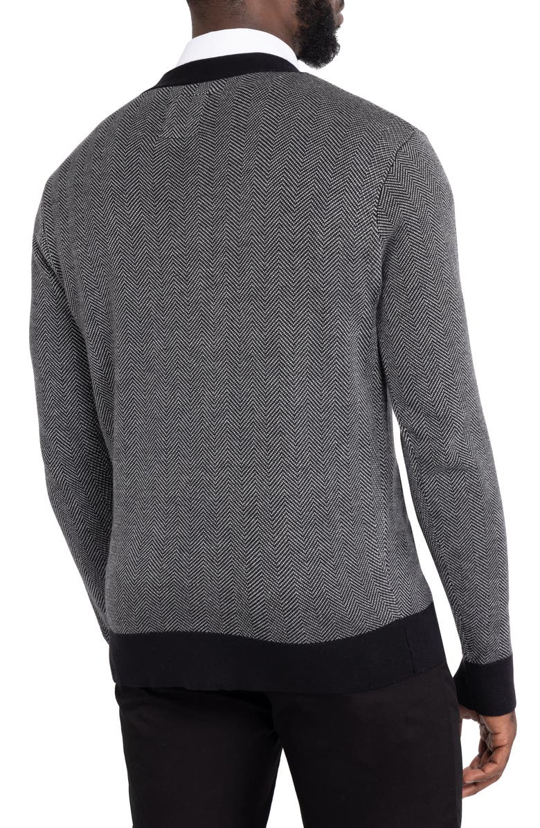 XRAY Herringbone V-Neck Button Front Cardigan, Alternate, color, Off White/ Black