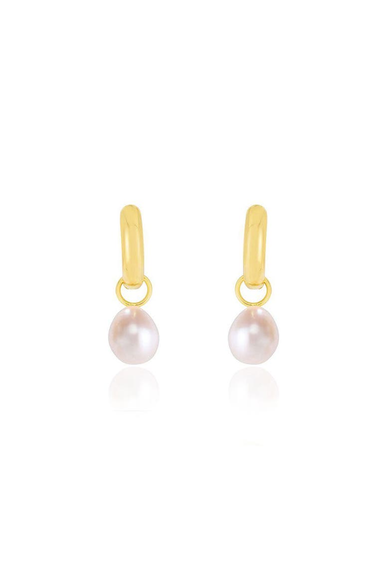 Pearl Drop Huggie Hoop Earrings, Alternate, color, Pearl