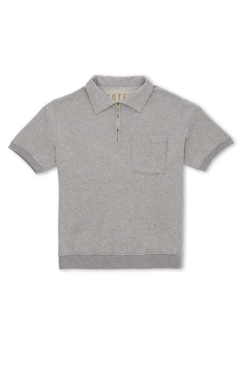 Fortela Yalepm Brushed Jersey Quarter Zip Collared Short Sleeve Sweatshirt, Main, color, Grey