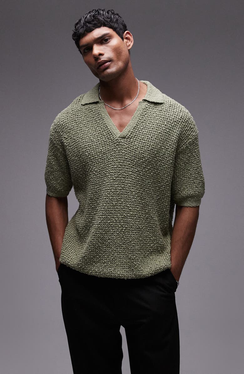 Topman Oversize Johnny Collar Textured Cotton Polo, Main, color, 