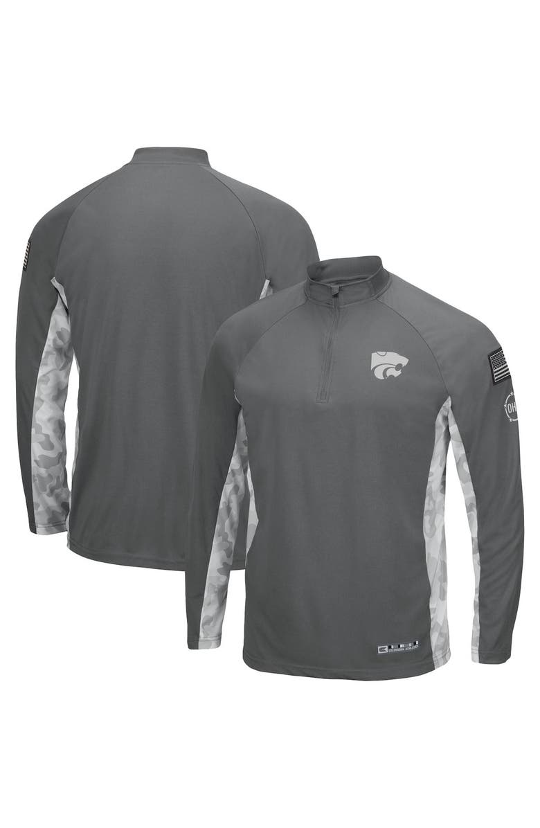 COLOSSEUM Men's Colosseum Gray/Camo Kansas State Wildcats OHT Military Appreciation Swoop Quarter-Zip Jacket, Alternate, color, 