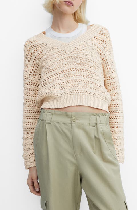 Openwork Stitch V-Neck Sweater