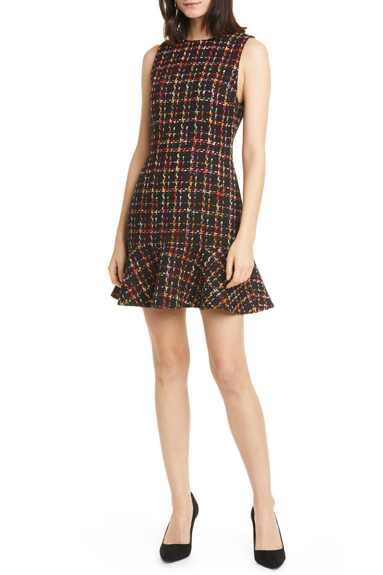 Sonny Tweed Ruffle Skater Dress, Main, color, BLACK MULTI