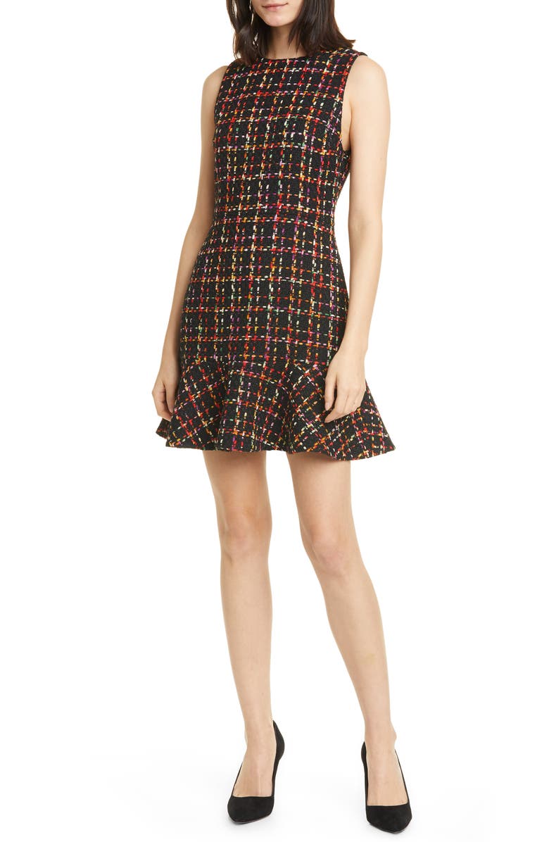 Alice + Olivia Sonny Tweed Ruffle Skater Dress, Main, color, 