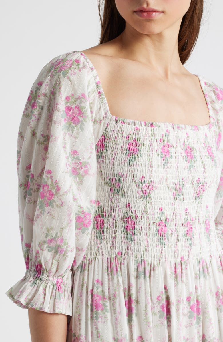 LoveShackFancy Rigby Floral Tiered Cotton Midi Dress, Alternate, color, 