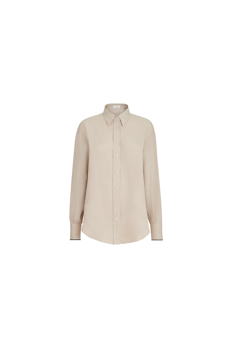 Linen shirt with monili, Alternate, color, Beige