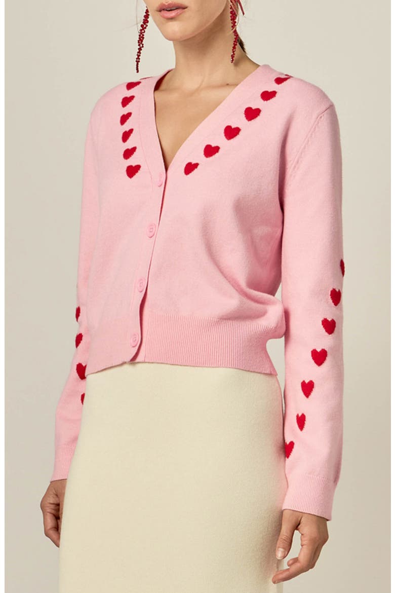Heart V-Neck Crop Cardigan, Alternate, color, PINKRED