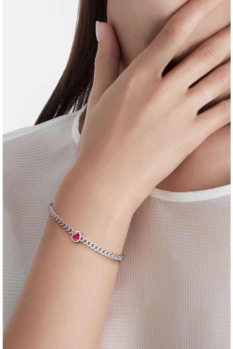 Sterling Silver & Lab-Grown Ruby Curb Link Bracelet, Alternate, color, RED