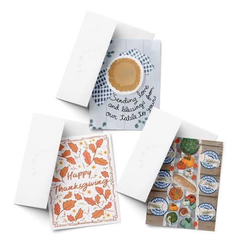 Sending Love, Table, Happy Thanksgiving Fall/Autumn Greeting Card Pack Sets (3 ct, Assorted)