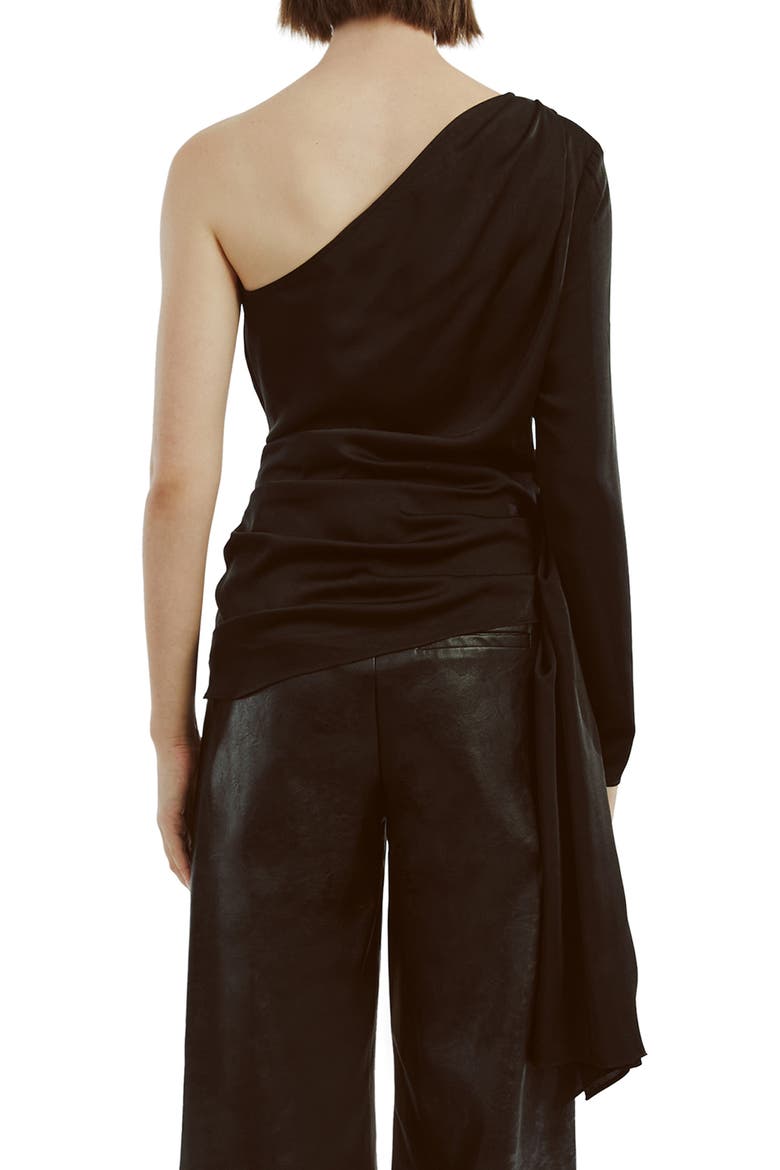 Elisabetta One-Shoulder Satin Top, Alternate, color, BLACK