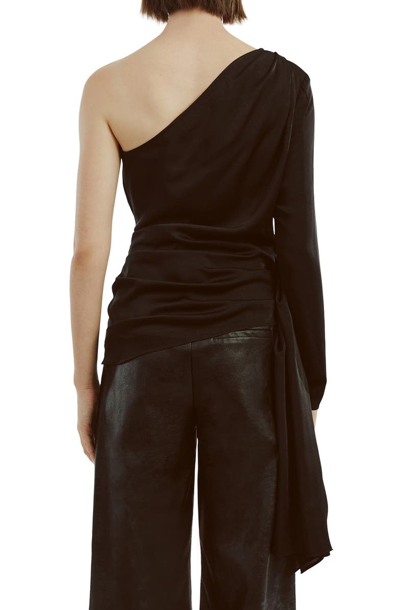 Bardot Elisabetta One-Shoulder Satin Top, Alternate, color, Black