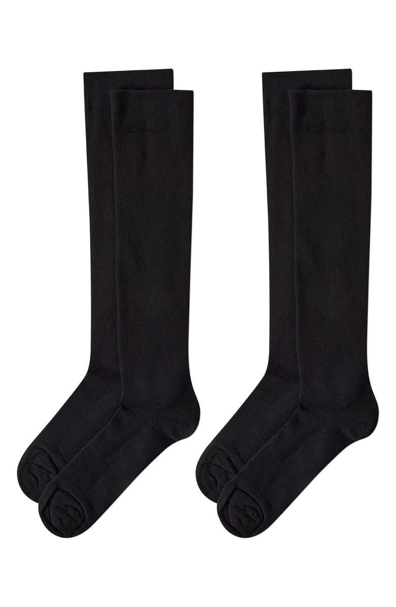 MeMoi 2-Pack WellFit Cushioned Cotton Blend Graduated Compression Socks, Main, color, Black-Black